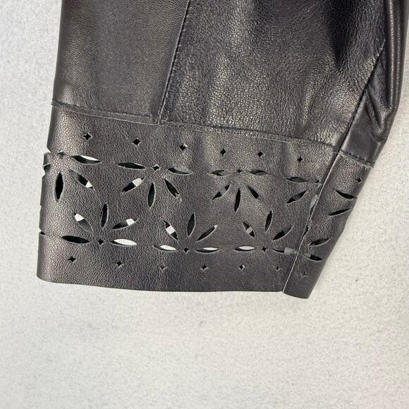 Doncaster Leather Jacket Women's 10 Black Open Leather Laser Cut Trim Lined EUC - Picture 5 of 12